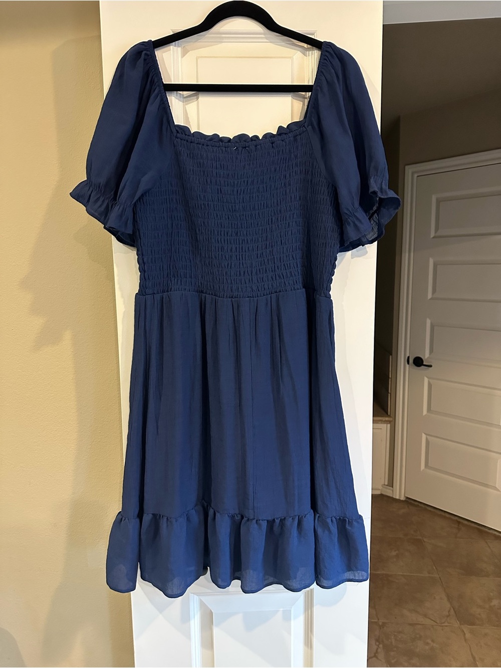 Blue Smocked Puff Sleeve Mini Dress - Picture 2 of 2